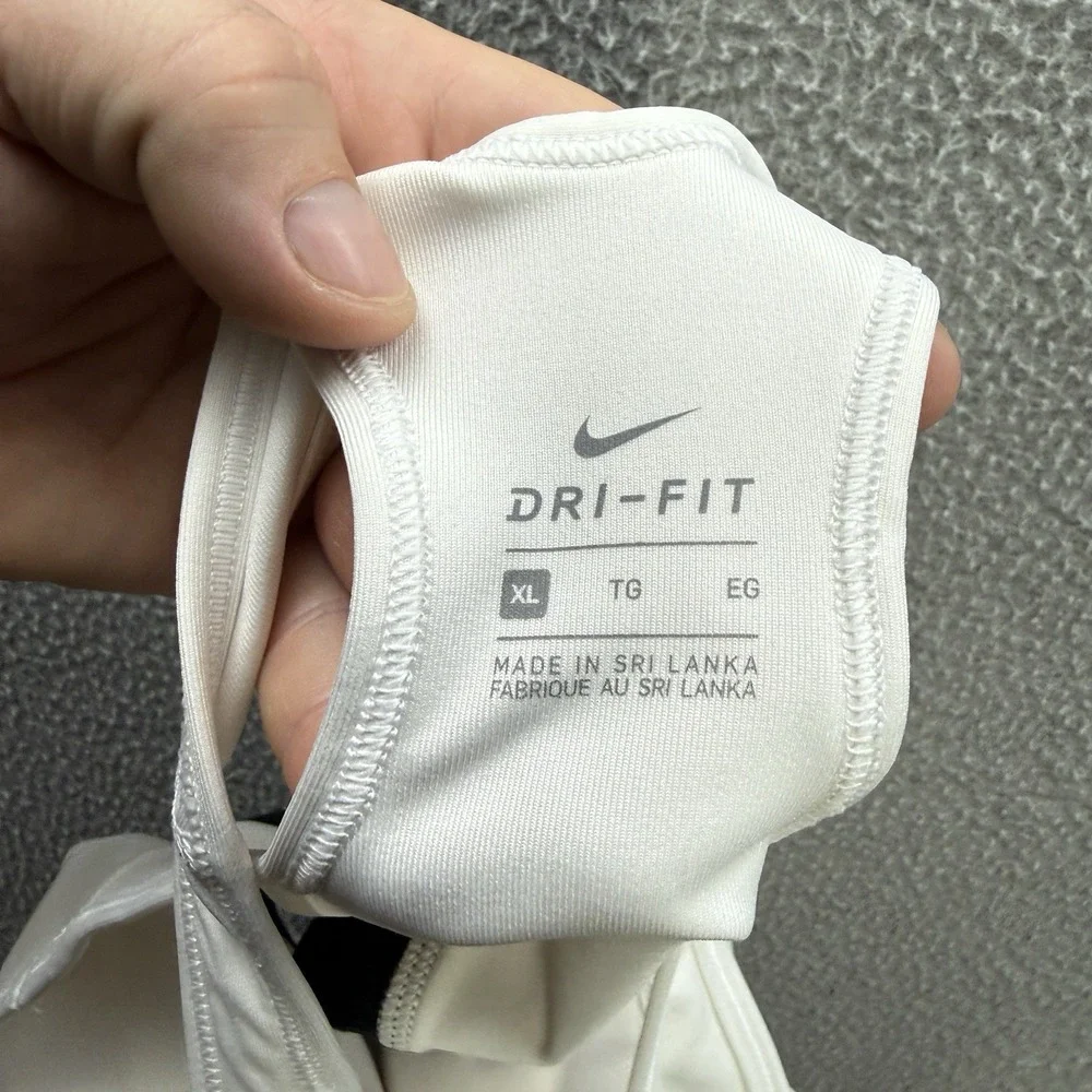 Nike Sports Bra Womens XL White Black Dri Fit Racerback‎ Removable Pads Yoga Gym